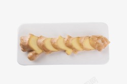 生姜贴盘子上的生姜切片高清图片