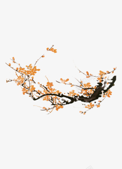 黄色中国风树枝装饰图案素材