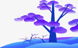 卡通手绘创意紫色渐变树木素材