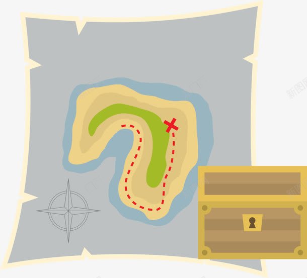 宝箱地图png免抠素材_88icon https://88icon.com 卡通 复古 寻宝图 寻宝路线 箱子 路线