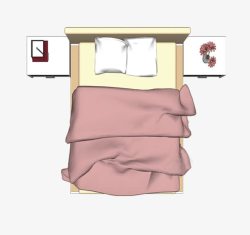 彩平图户型图简约粉色床床头柜素材