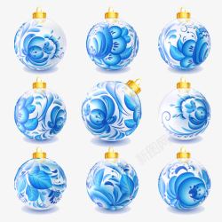 9款蓝色花纹圣诞吊球素材