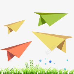 草地上空的纸叠飞机素材