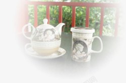 青花瓷茶具惬意生活素材