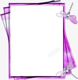 紫色卡通精美线条边框蜻蜓素材