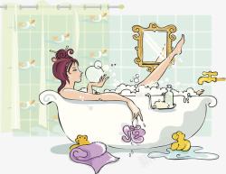 时尚手绘插图美女浴缸泡澡素材