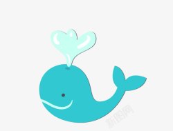蓝色卡通可爱小鲸鱼喷水矢量图素材