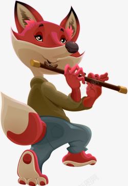 手绘吹笛子的狐狸素材