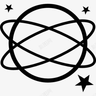 地球符号变异与椭圆和星星图标图标