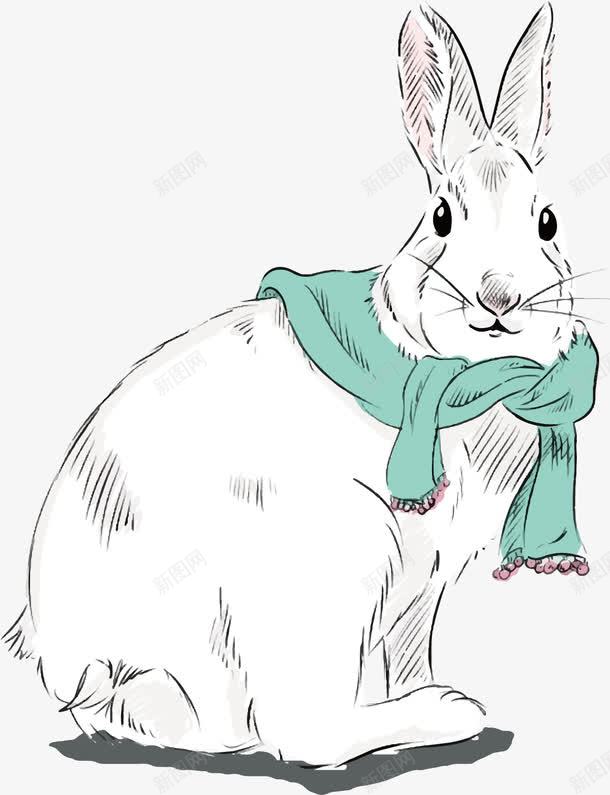 素描兔子png免抠素材_88icon https://88icon.com 兔子 小耳朵 手绘 素描 蓝色围巾 长耳朵