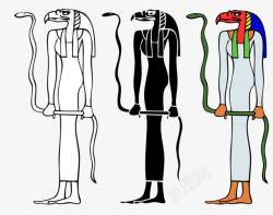 手绘古埃及壁画拿蛇的人素材
