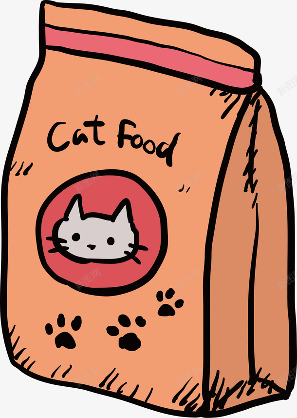 手绘猫食矢量图ai免抠素材_88icon https://88icon.com 手绘 猫食 袋装 矢量图