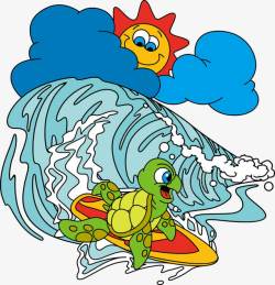 卡通海龟玩冲浪素材