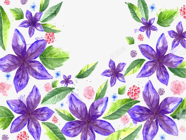蓝紫色手绘水彩花朵背景png免抠素材_88icon https://88icon.com 三八节 国际妇女节 妇女节背景 花朵背景