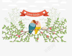 树枝上的爱情鸟矢量图素材