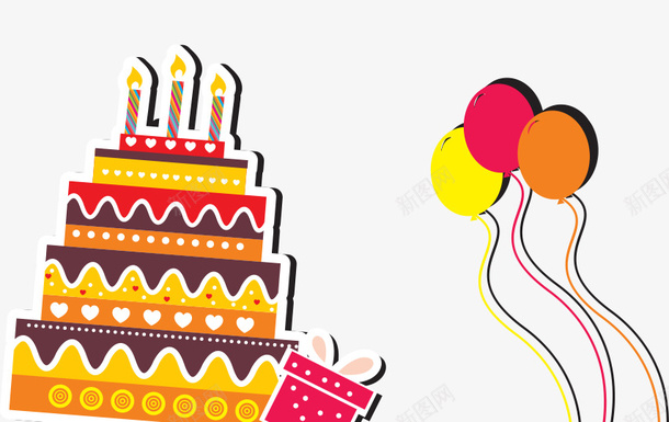 生日蛋糕psd免抠素材_88icon https://88icon.com 卡通蛋糕 彩色蛋糕 气球 生日蛋糕