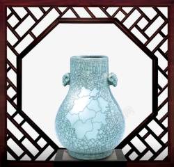 中国风木框蓝色复古花瓶素材