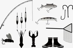 黑白钓鱼主题元素素材