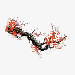 中国风水彩红梅插画素材