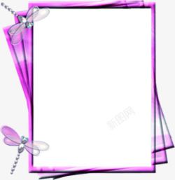 紫色卡通可爱边框蜻蜓素材