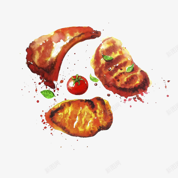 手绘牛排psd免抠素材_88icon https://88icon.com 手绘牛排 装饰 食物