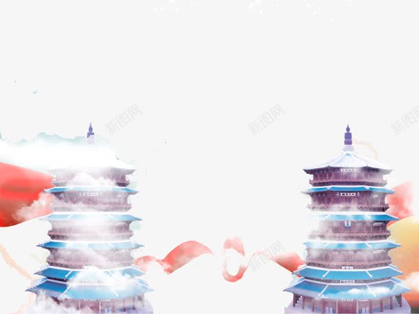 紫色雷峰塔png免抠素材_88icon https://88icon.com 中国寺庙 效果元素 朦胧 紫色 绸带 雷峰塔