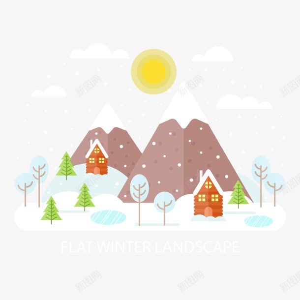 风景插画矢量图ai免抠素材_88icon https://88icon.com 山 房子 雪景 矢量图