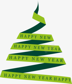 手绘绿色新年快乐字母飘带矢量图素材
