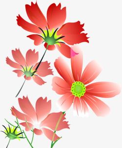 红色卡通手绘花朵春天美景素材