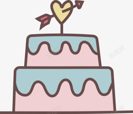 彩色手绘婚礼蛋糕元素矢量图图标图标