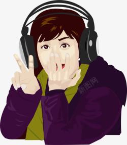 手绘听音乐素材