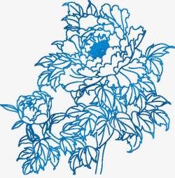 古风蓝色手绘花朵素材