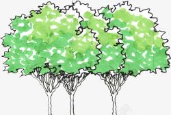 手绘绿色树木主页插画素材