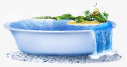 蓝色清新浴缸小岛装饰图案素材