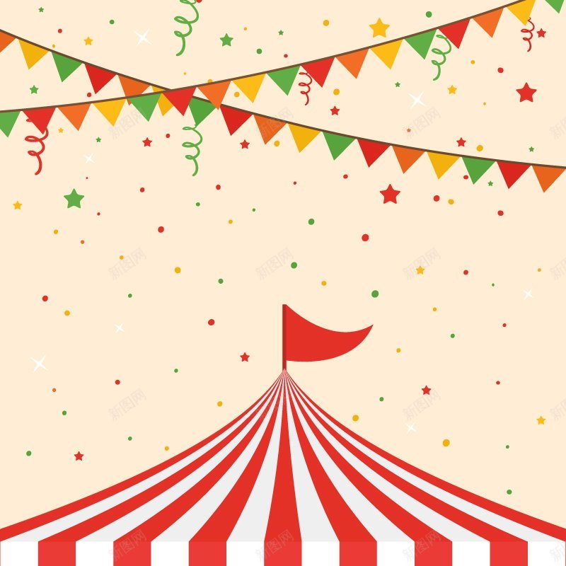 马戏团帐篷顶与三角拉旗矢量卡通卡通卡通jpg设计背景_88icon https://88icon.com 卡通卡通卡通