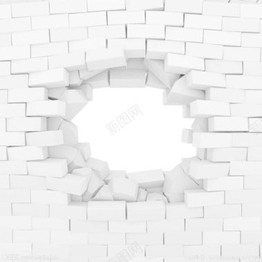 3D墙墙面砖块碰破裂痕裂洞库作品砖头背景