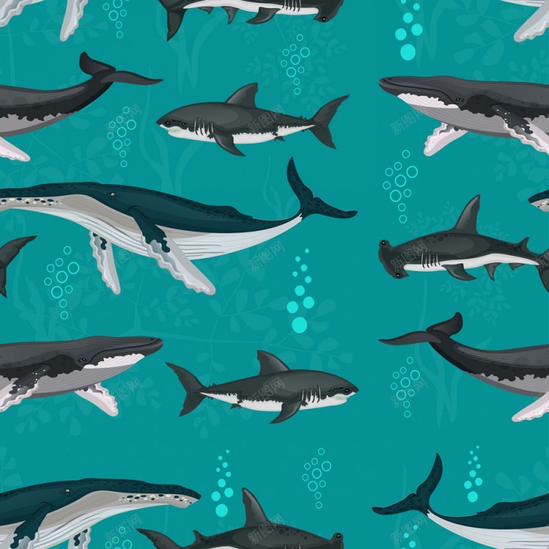 创意鲨鱼鲸鱼无缝矢量图矢量jpg设计背景_88icon https://88icon.com 矢量