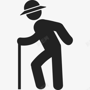 戴帽子的老人拄着拐杖走路人人图标图标
