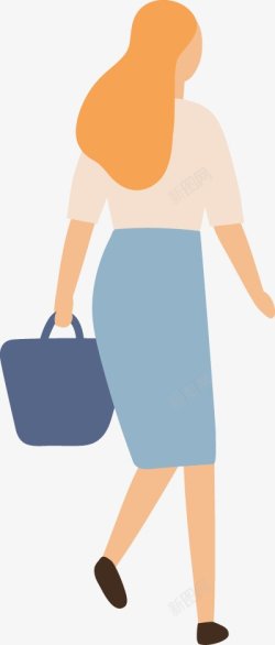 购物的女人背影卡通扁平人物图扁平等距插画人物合素材