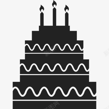 五层生日蛋糕上面有蜡烛食物庆祝活动图标图标