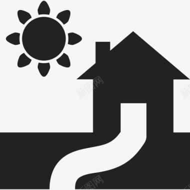 有小路和阳光的房子建筑物温馨的家图标图标