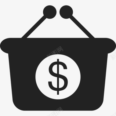 带有美元符号商业货币符号的购物篮图标图标