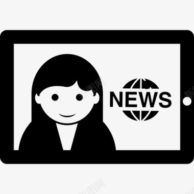 平板电脑屏幕上的女记者技术新闻图标图标