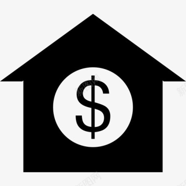 房子建筑物货币上的美元符号图标图标