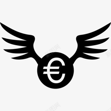 翅膀带翅膀的欧元硬币商业货币包2图标图标
