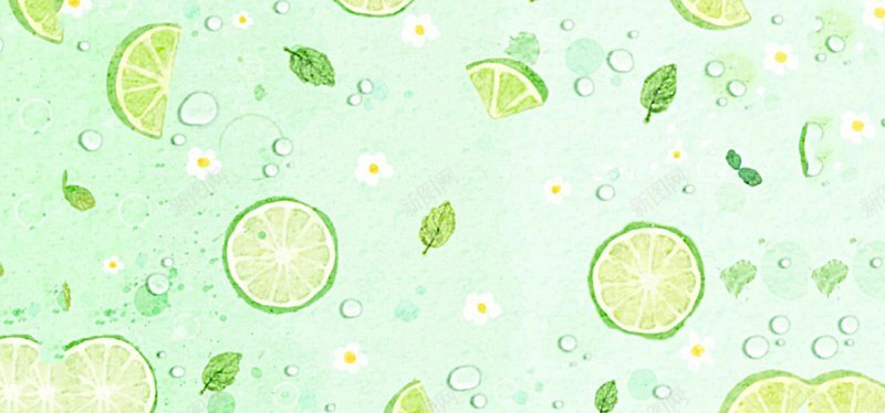 柠檬水果夏天清凉简约小清新文艺可爱绿色凉爽薄荷绿海背景