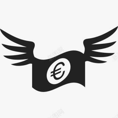 带翅膀的欧元钞票商业货币包2图标图标