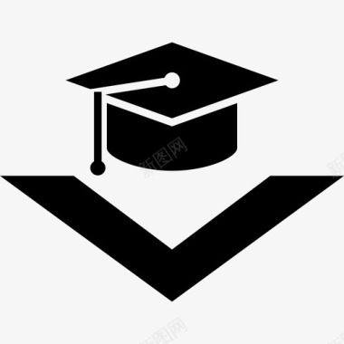 带向下箭头的毕业帽教育facebook包图标图标