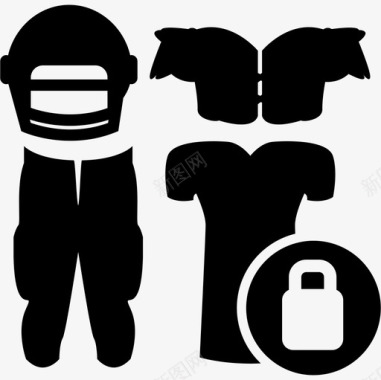 橄榄球带有挂锁安全标志的球员的橄榄球服装备图标图标