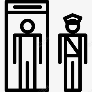 博物馆入口处的人电梯一个参观者和一个警卫伙计们图标图标